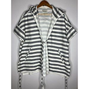 Madewell Beach Short Sleeve Striped Hoodie Tie Front Grey White Large
